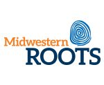 Logo for Midwestern Roots includes name and a thumbprint that can also be viewed as a tree stump.