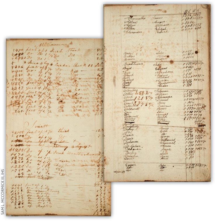 Old ledger books with script listing names and prices for transactions.