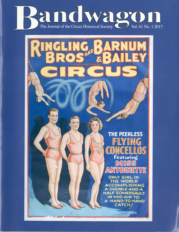 Cover of Bandwagon: The Journal of the Circus Historical Society, vol. 61, no. 1, 2017. Features a Ringling Bros adn Barnum and Bailey Circus poster. 