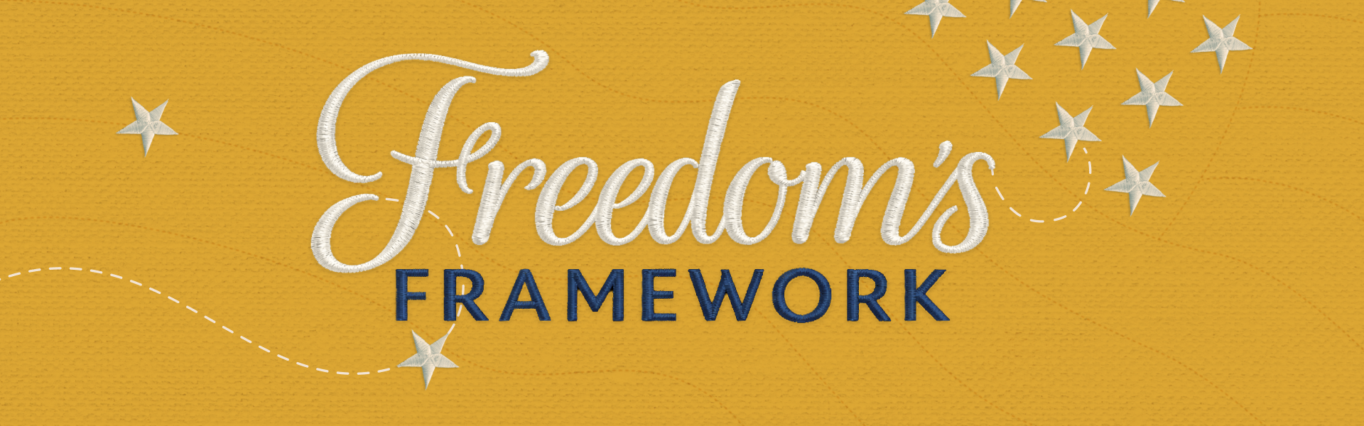 Yellow image with white stars and text that says 