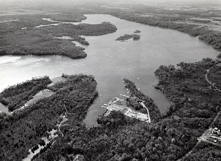 This is a photograph of Geist Reservoir prior to suburbanization.