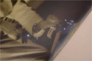 Depiction of damage to glass plate negative