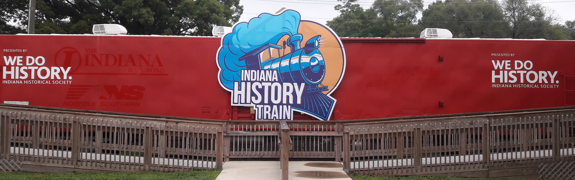 Shows the walk way and train cars at the Indiana State Fairgrounds